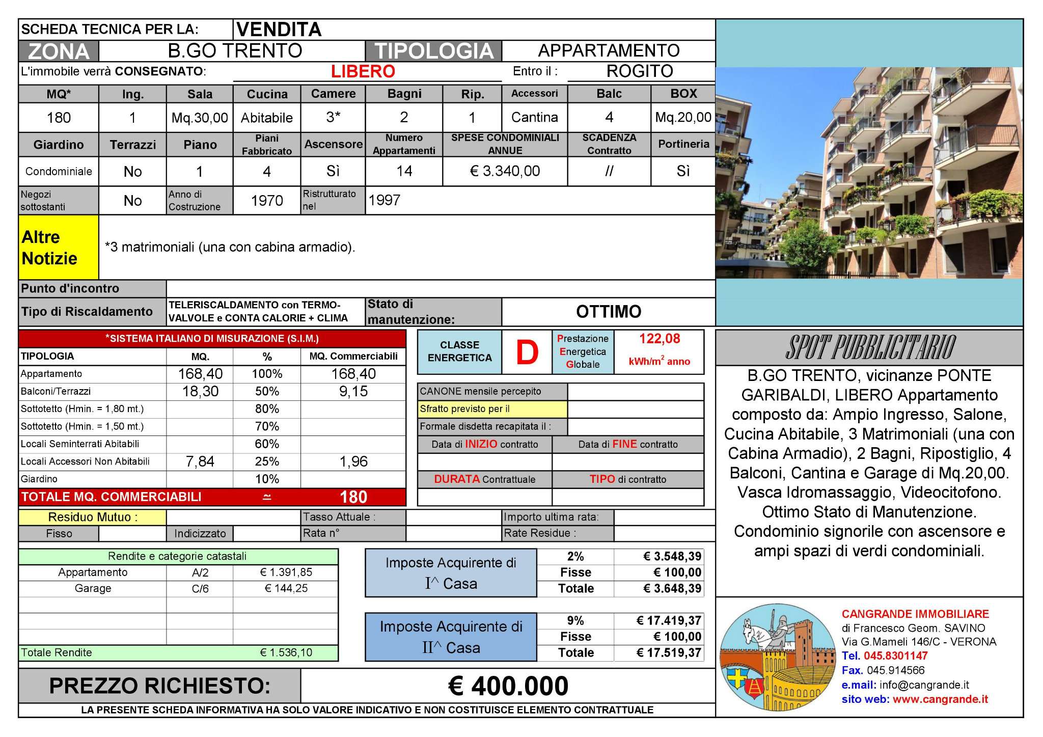 Appartamento VERONA vendita  BORGO TRENTO  Cangrande Immobiliare del geom. Francesco Savino