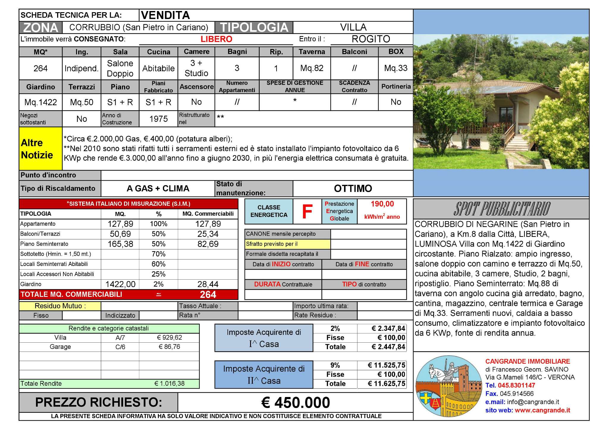 Villa SAN PIETRO IN CARIANO vendita    Cangrande Immobiliare del geom. Francesco Savino