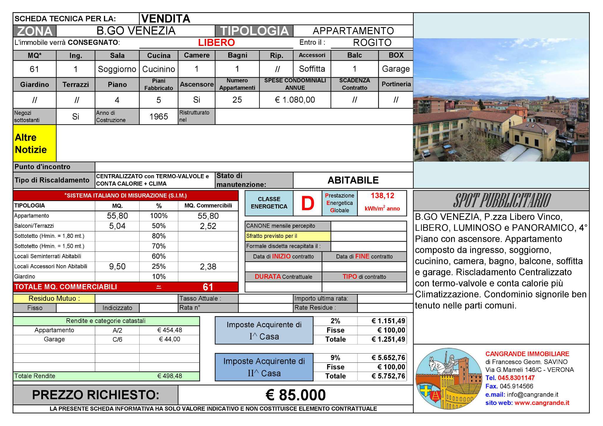 Appartamento VERONA vendita  BORGO VENEZIA  Cangrande Immobiliare del geom. Francesco Savino