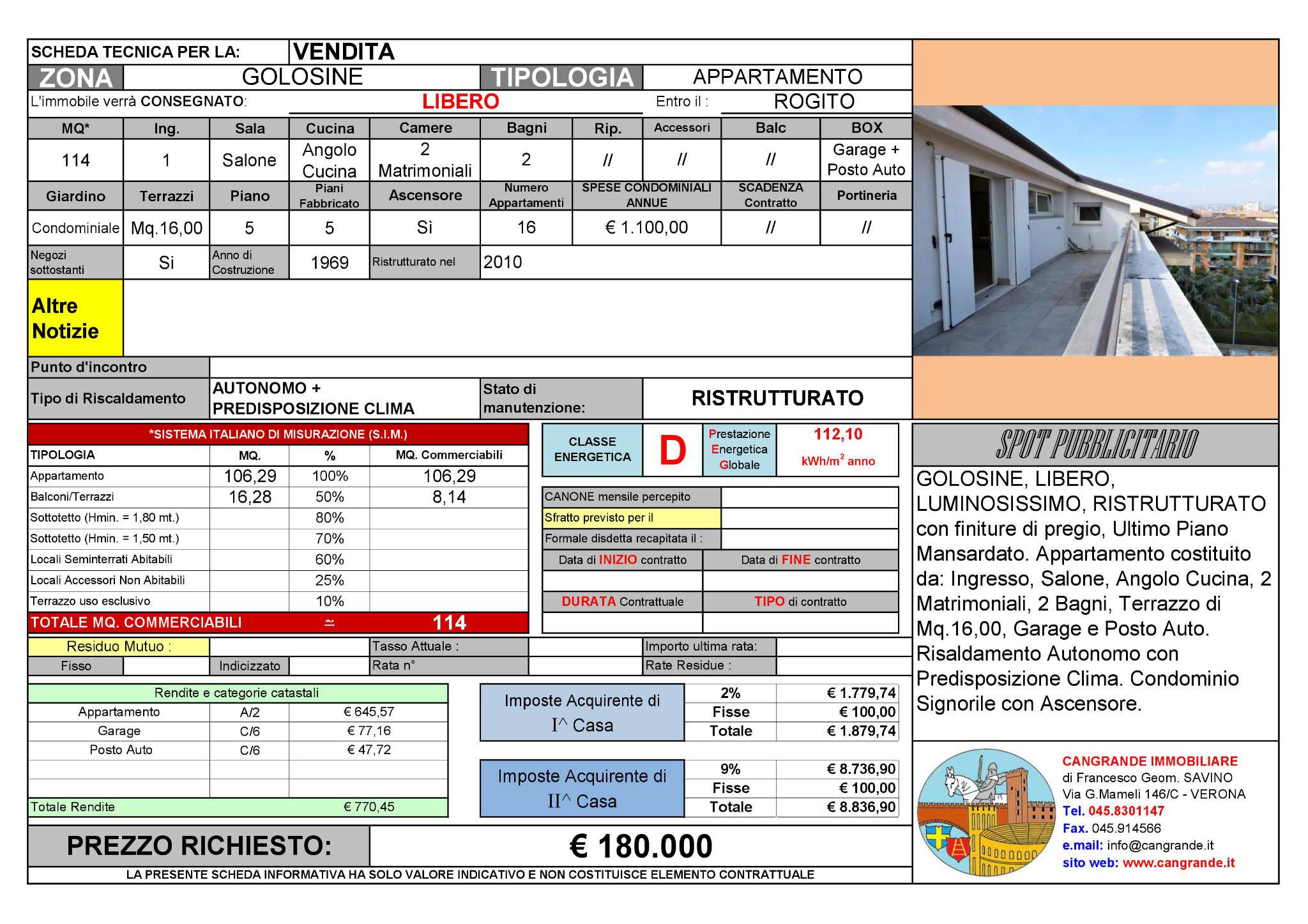 Appartamento VERONA vendita  GOLOSINE  Cangrande Immobiliare del geom. Francesco Savino