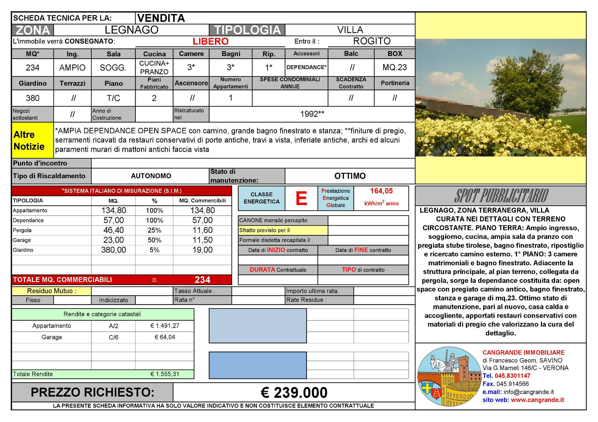 Villa LEGNAGO vendita    Cangrande Immobiliare del geom. Francesco Savino