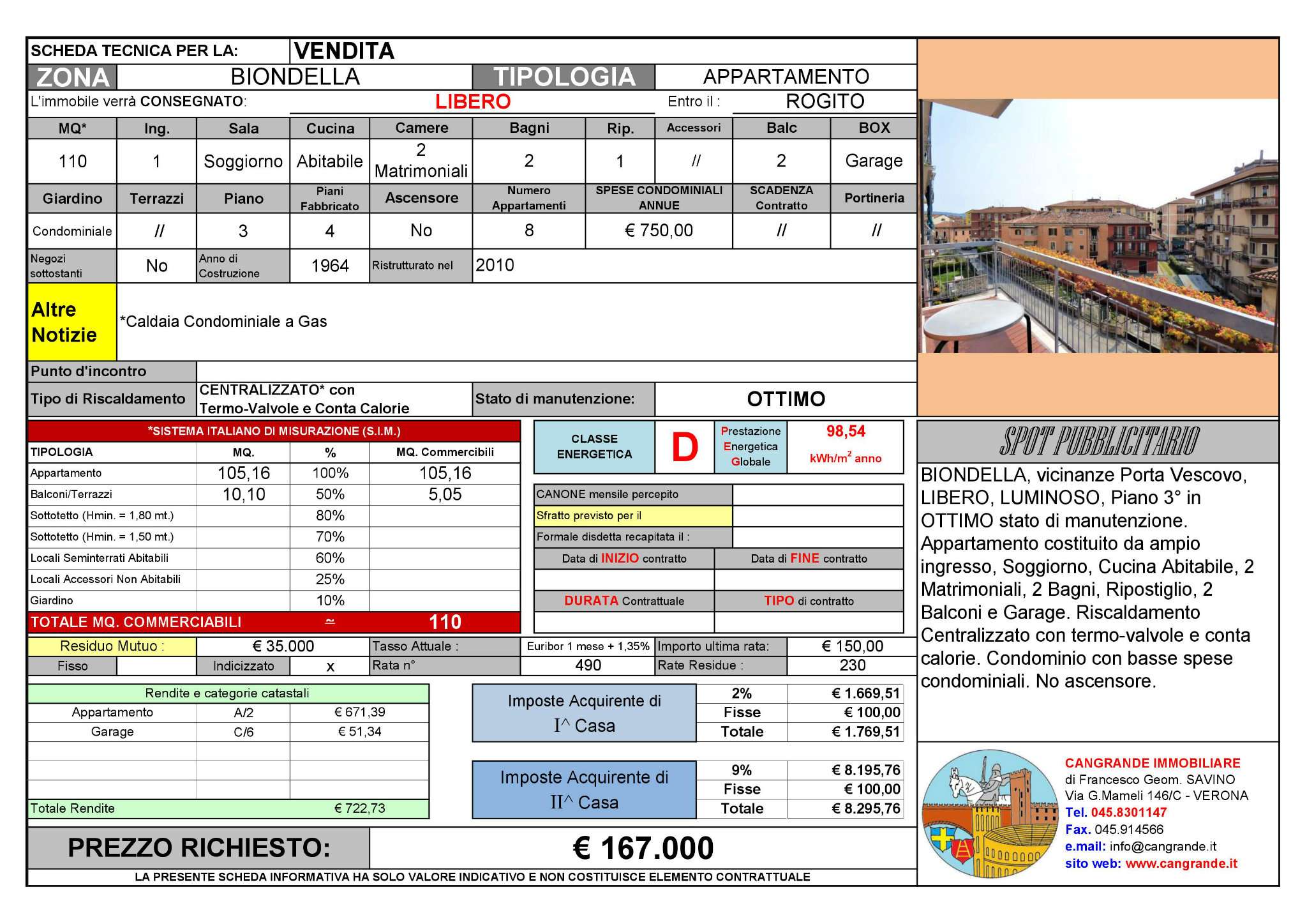 Appartamento VERONA vendita  BIONDELLA  Cangrande Immobiliare del geom. Francesco Savino